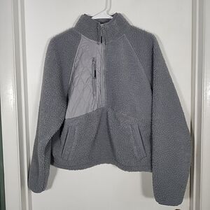 Joy Lab Gray Sherpa Pullover Jacket Sweatshirt Women's M Fleece 1/2 Zip